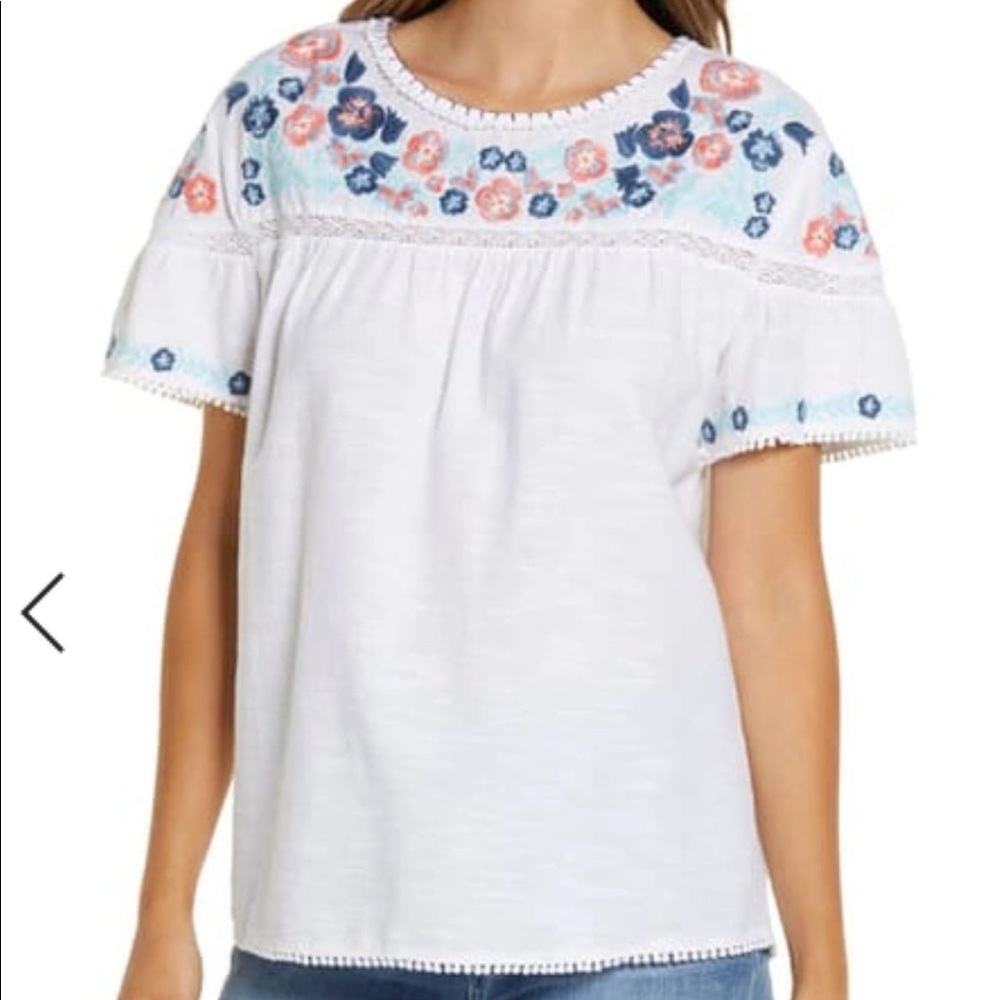 Caslon Embroidered Yoke Top.